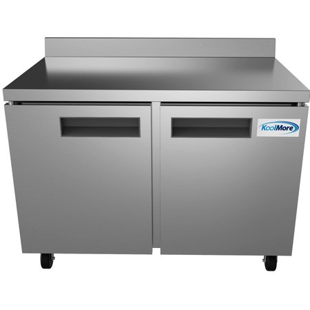Koolmore 48" Stainless Steel 2 Door Worktop Commercial Refrigerator with 3 1/2 Backsplash - 12 cu.ft () RWT-2D-12C